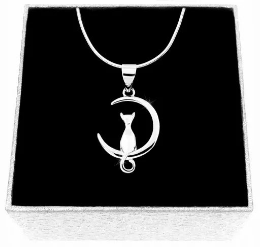 ŁAŃCUSZEK NASZYJNIK SREBRNY KOT KOTEK SREBRO 925 LINKA 45cm NA PREZENT zdjęcie 1