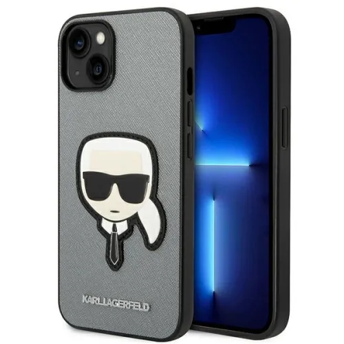 Etui Karl Lagerfeld Saffiano Karl's Head Patch na iPhone 14 Plus - srebrne na Arena.pl
