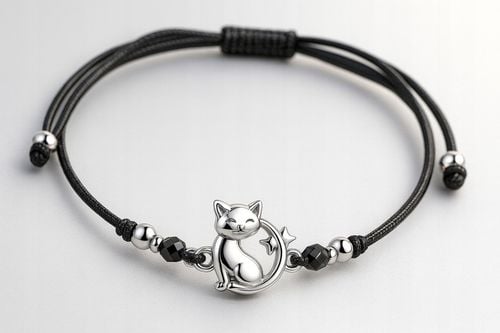 Srebrna Bransoletka Dla Dziewczynki Dzieci Sznurkowa Kotek Srebro 925 na Arena.pl