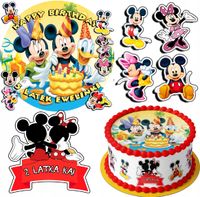 ZESTAW OPŁATEK NA TORT 20CM + 17 POSTACI - MYSZKA MIKI MINI + IMIĘ 15 18CM