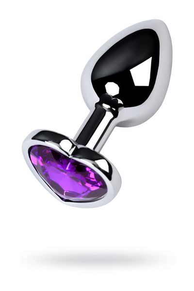 silver anal plug with purple gem heart-shaped zdjęcie 2