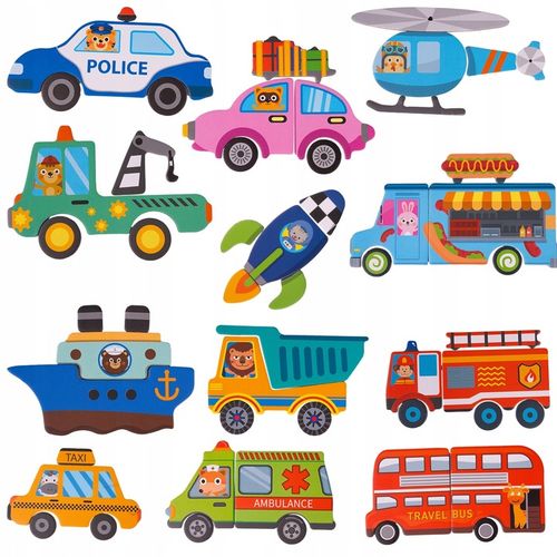 UKŁADANKA MAGNETYCZNA KSIĄŻECZKA PUZZLE POJAZDY 12 NA MAGNES 65 ELEMENTÓW na Arena.pl