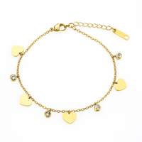 bransoletka na rękę stal chirurgiczna pozłacana złotem, serca, cyrkonie