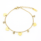 bransoletka na rękę stal chirurgiczna pozłacana złotem, serca, cyrkonie