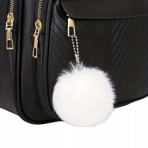 Plecak Torebka 2w1 Damski Eko Skóra Czarny Brelok Pompon Biały Prezent na Arena.pl