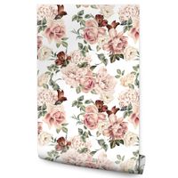 Tapeta Ścienna Różowe RÓŻE Kwiaty Akwarela Styl Retro Natura Rośliny