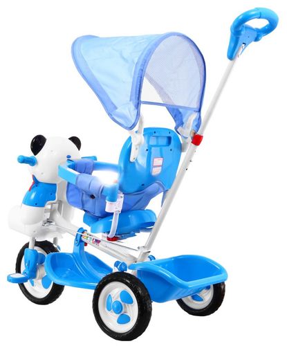 3-Kołowy Rowerek Dla Dzieci Panda Niebieski + Dźwięki + Daszek + Barierka na Arena.pl