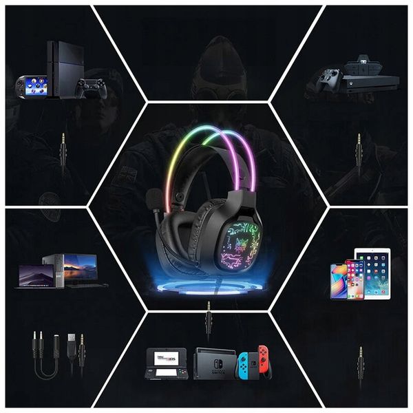 ONIKUMA SŁUCHAWKI GAMINGOWE X22 DLA GRACZY DO GRANIA Z MIKROFONEM RGB LED zdjęcie 9