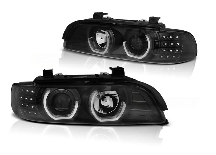REFLEKTORY LAMPY DO BMW E39 OD 1995 DO 2003 BLACK LED RINGI 3D zdjęcie 2