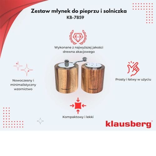 akacjowy młynek do pieprzu + solniczka klausberg kb-7859 na Arena.pl