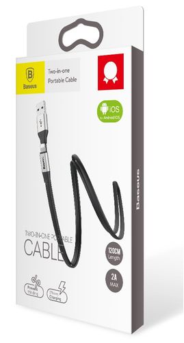 Kabel USB Micro Iphone 2w1 Baseus Portable 1,2m 2A srebrny na Arena.pl