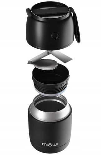 Termos obiadowy na zupę żywność Stalowy Miowi 450 ml Łyżka Czarny na Arena.pl