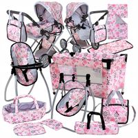 Wózek dla lalek 3w1 ŁÓŻECZKO KRZESEŁKO POŚCIEL TORBA PRZEWIJAK ZESTAW XXL