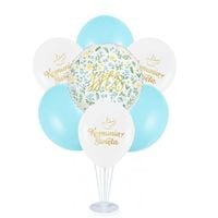 Zestaw balonów na stojaku Komunia Święta IHS kwiaty dekoracja