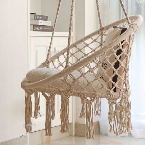 Huśtawka wisząca pleciona BOHO Szary + Poduszka na Arena.pl