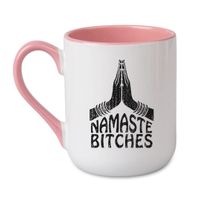 KUBEK "NAMASTE BITCHES" Wzór - Elegant Coffee Różowy 330 ml