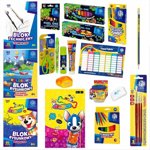 WYPRAWKA SZKOLNA XXL ASTRA 21 ELEMENTÓW klasa 1-3 + 10x ZESZYT W KRATKĘ A5 na Arena.pl