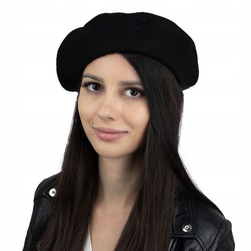 BERET damski FRANCUSKI wełniany CZARNY elegancki na Arena.pl