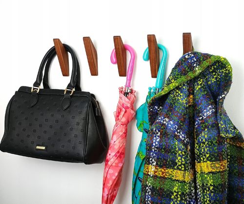 Wieszak Na Ubrania Drewniany Pojedynczy Ścienny Na Korytarz Brązowy Orzech na Arena.pl