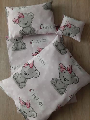 Pościel dla lalki do wózka kołyski 4 elementy miś misio misiu na Arena.pl