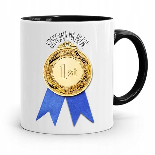 Kubek Czarny Prezent Dla Szefowej Szefowa Na Medal Z Nadrukiem Ze Zdjęciem na Arena.pl