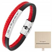 Bransoletka męska z grawerem skórzana zatrzaskowa czerwona stal BLINGART