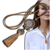 Naszyjnik brązowy boho łapacz snów na rzemyku frędzelki regulowany