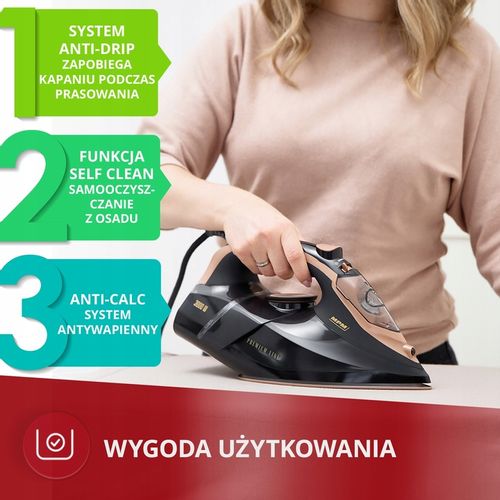 Żelazko parowe ze stopą ceramiczną 3000W czarne mocne MPM MZE-24/C na Arena.pl