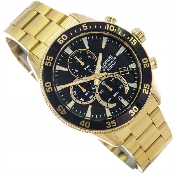 MĘSKI ZEGAREK LORUS RM330JX9 ZŁOTY NA BRANSOLECIE CHRONOGRAF DATA 100M zdjęcie 1