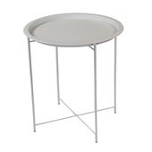 Stolik kawowy okrągły z tacą w kolorze białym, metalowy, składany TAB160W