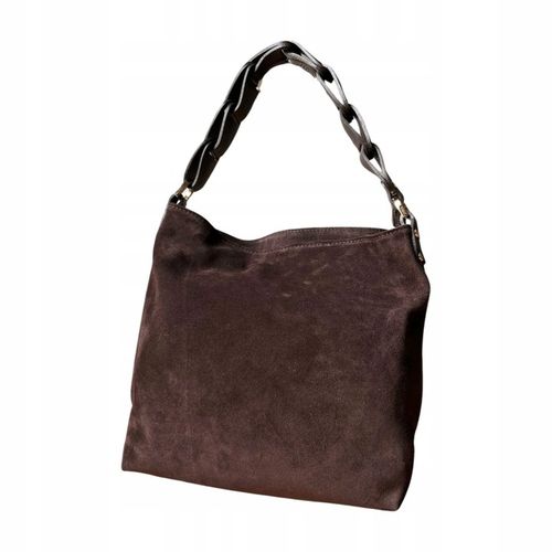 Czekoladowa zamszowa torebka brązowa shopper ZAMSZ NATURALNY Vera Pelle na Arena.pl