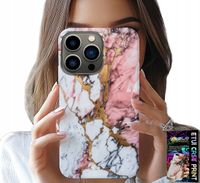 ETUI DO IPHONE 15 PRO - RÓŻOWO BIAŁY MARMUREK, KAMIENNE WZORY