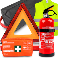Gaśnica 1kg Z Manometrem Apteczka DIN Kamizelka Trójkąt Ostrzegawczy Torba