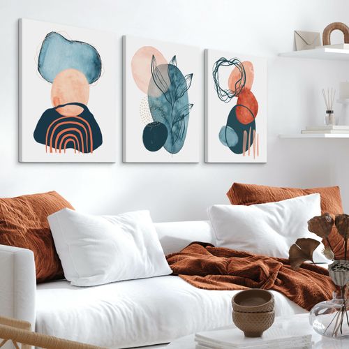 OBRAZY DO SALONU SET AKWARELE ABSTRAKCYJNE KSZTAŁTY LIŚCIE BOHO 90cm x 40cm na Arena.pl