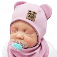 Różowy komplet BASIA czapka + apaszka r.44-46