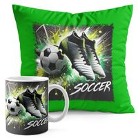ZESTAW KUBEK + PODUSZKA ZIELONA - PIŁKA NOŻNA SPORT DRUŻYNA MECZ PUCHAR