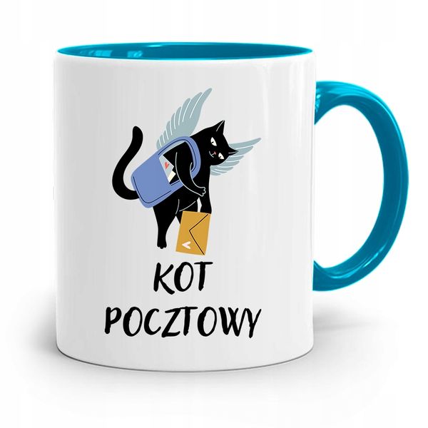 Kubek Błękitny Prezent Dla Listonosza Kot Pocztowy Z Nadrukiem Ze Zdjęciem zdjęcie 1