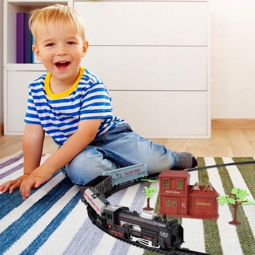 POCIĄG KOLEJKA ELEKTRYCZNA TORY LOKOMOTYWA 3 WAGONY 270CM DŁUGOŚCI STACJA na Arena.pl