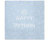 Serwetki papierowe Happy Birthday niebieskie, 20 szt.