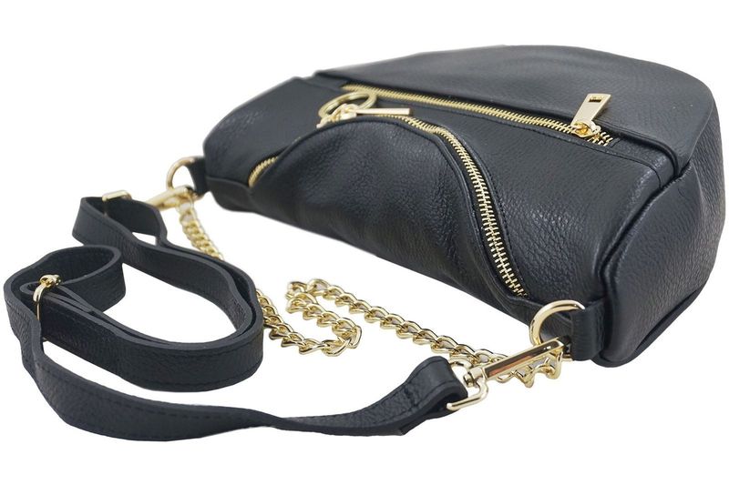 Pojemna torebka nerka z łańcuszkiem - Czarna zdjęcie 4