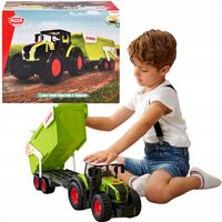 DUŻY INTERAKTYWNY TRAKTOR CIĄGNIK CLAAS Z RUCHOMĄ PRZYCZEPĄ ŚW/DŹW 64 CM