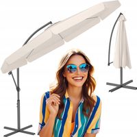 DUŻY PARASOL OGRODOWY Z FALBANĄ SKŁADANY 350x250 cm NA TARAS OGRÓD BEŻOWY