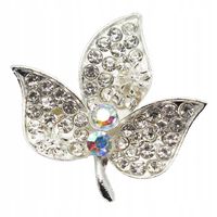 Pięknie lśniąca broszka listek z cyrkoniami białymi i opalizującymi 3,5cm