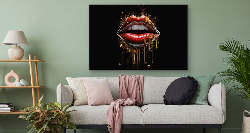 Obraz Ścienny Czerwone USTA Abstrakcja 3D Dekoracja Płótno Canvas 100cm x 70cm zdjęcie 2