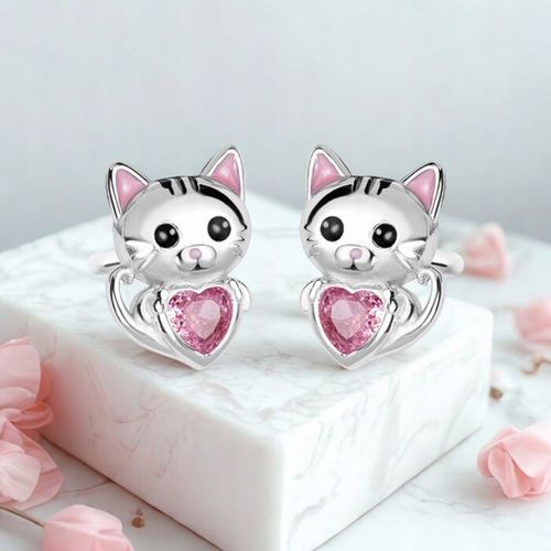 Kolczyki Srebrne Dla Dziewczynki Rodowane Kotki Srebro 925 Sztyfty Serce na Arena.pl