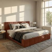 ŁÓŻKO TAPICEROWANE 140x200 ŁÓŻKO PODWÓJNE PREMIUM Z POJEMNIKIEM MIODOWE