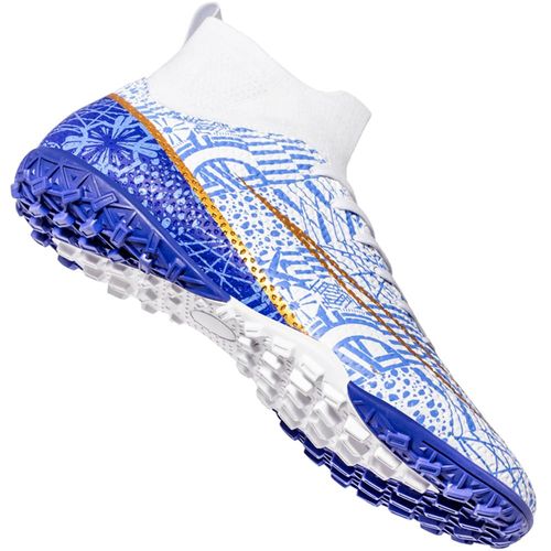 Buty piłkarskie turfy męskie korki ze skarpetą biało-niebieskie r. 46 na Arena.pl