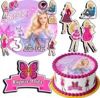 ZESTAW OPŁATEK NA TORT 30CM + 17 POSTACI - LALKA + IMIĘ 24CM 26CM