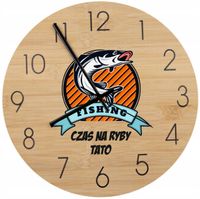 Bambusowy ZEGAR ścienny nadruk UV personalizowany PREZENT DLA TATY WĘDKARZA