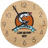 Bambusowy ZEGAR ścienny nadruk UV personalizowany PREZENT DLA TATY WĘDKARZA